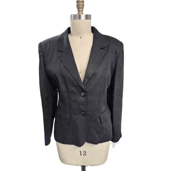 VTG 80s NWT Giorgio Sant'Angelo Black 100% Linen Blazer Fully Lined Sz 16 - Picture 1 of 6